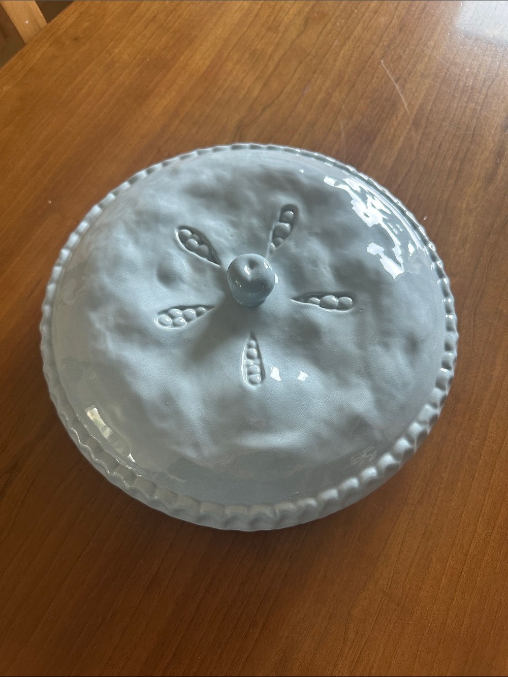 Vintage Periwinkle Blue Ceramic Lidded Pie Keeper - 9” x 1.5”